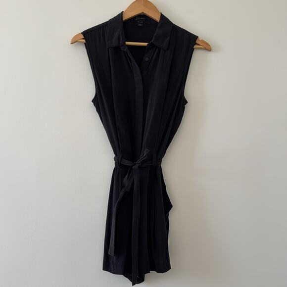 All Saints Nila Playsuit 100% Silk Black Romper Size 6 - Picture 3 of 7